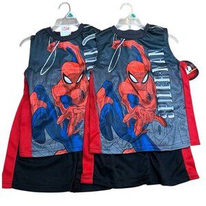 Marvel Spider-man Boys 5/6 5 6 Pajama Set Tank Top Shorts Lot  2 Spiderman NWT